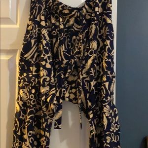 Paisley colored boho baggy front tie pants